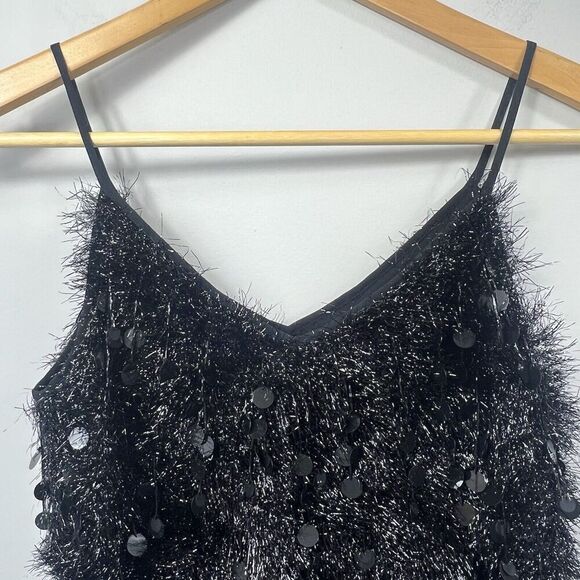 Lafayette 148 NY Black Averie Fringe Sequin Tank Top Sz XS Bling Party Camisole - Picture 4 of 14